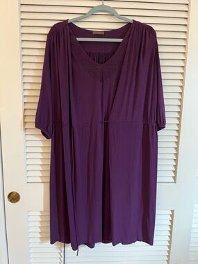 Wrap London Eggplant V-Neck Boho Tunic Dress with Lace Inset